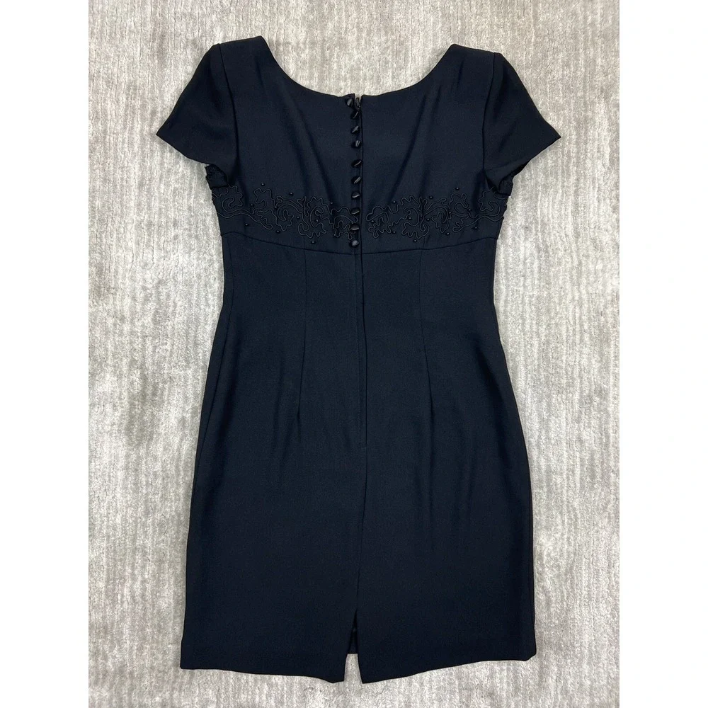 Donna Morgan Dress Womens 6P Black Sheath Short Sleeve Beaded Soutache Vintage‎